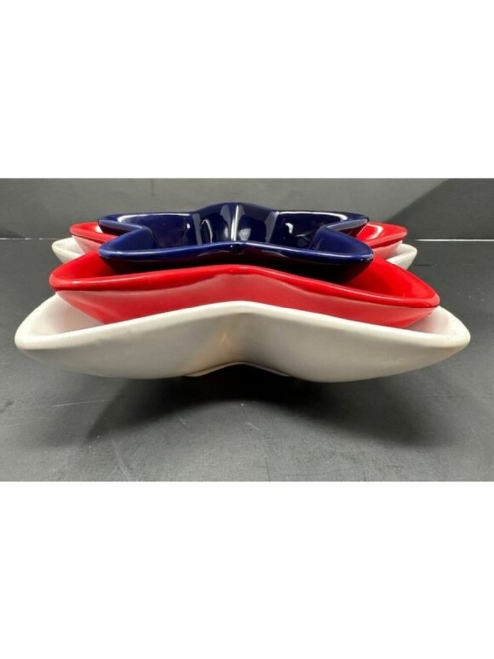 3 PIER 1 STAR SHAPED NESTING SERVING BOWLS Red White Blue Patriotic July 4th HTF - Picture 11 of 15